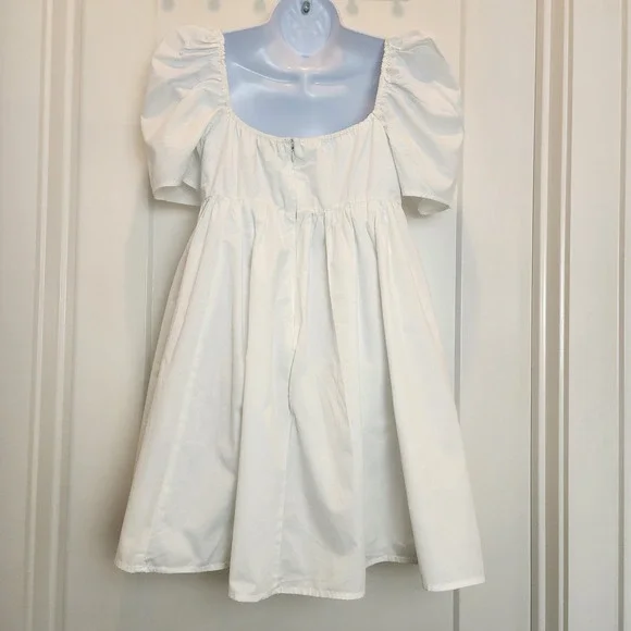 Abercrombie & Fitch White Puff Sleeve Tie  Babydoll Dress S Cottagecore Fairy - Picture 3 of 10